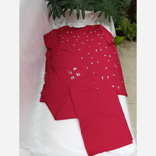 ست تیشرت شلوار راحتی عروسکی زنانه نخ پنبه